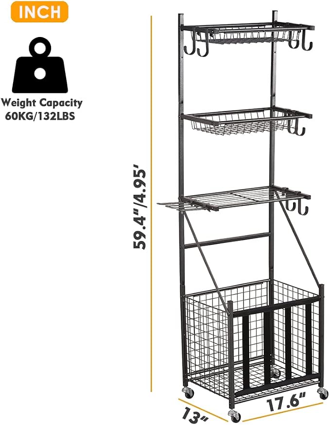 Snail Garage Sports Equipment Storage Organizer Sports Ball Storage Rolling Cart - Image 7