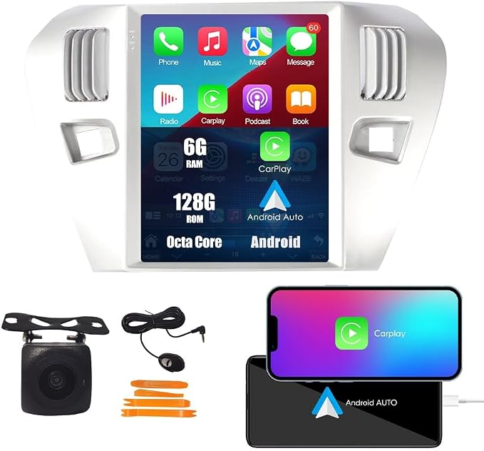 Kunfine Tesla Style Car CarPlay Android Auto Navigation Stereo GPS Radio Camera by KUNFINE