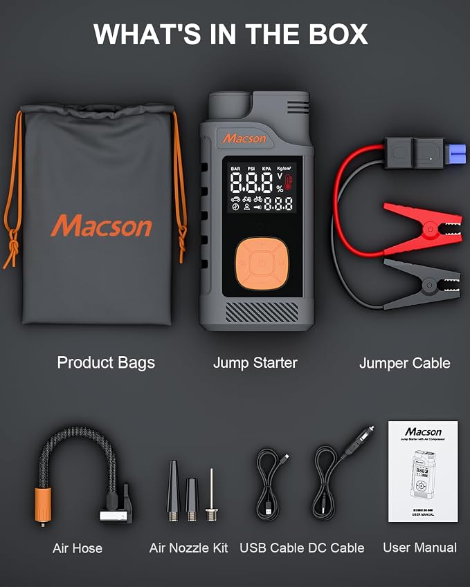 Jump Starter with Air Compressor-1500A Portable Car Battery Charger, 12V Jumper - Image 8