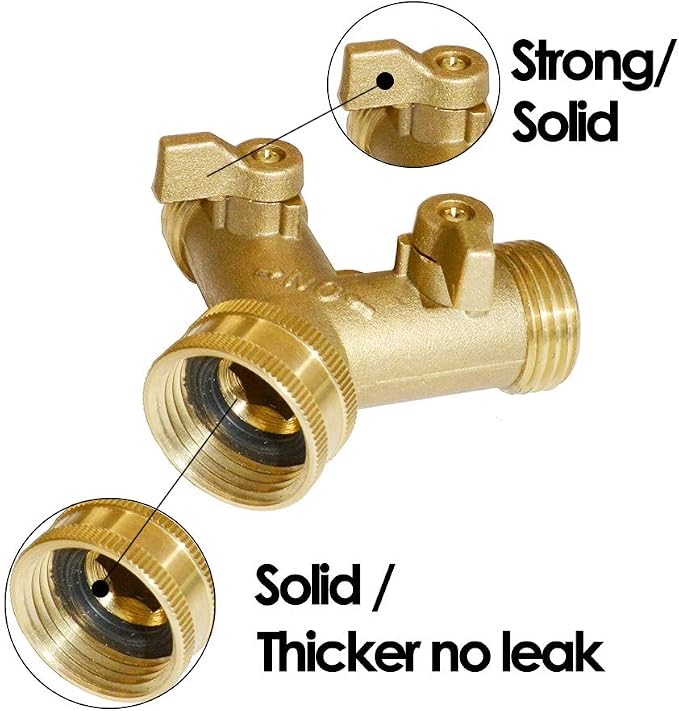 HQMPC Brass Garden Hose Y Valve Hose Splitter Water Garden Hose Adapter 2 Way - Image 2