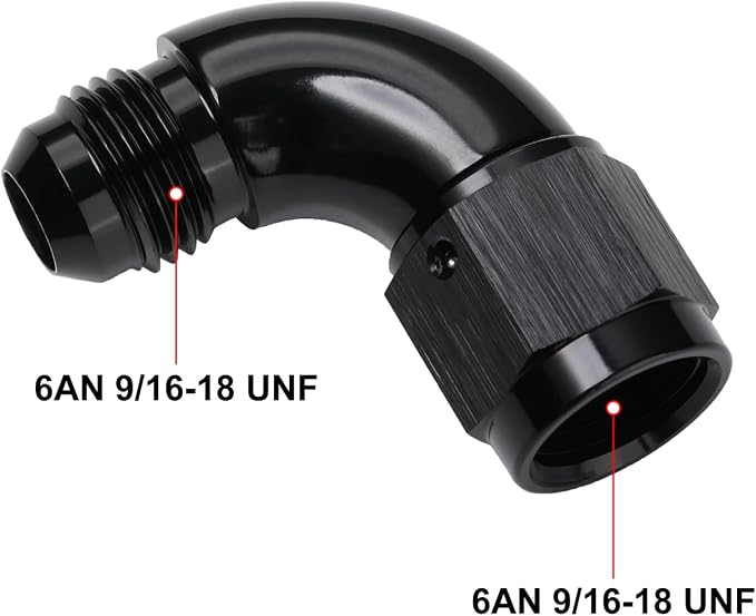 90 Degree 6AN Male to 6AN Female Swivel Full Flow Fitting Adapter Coupler - Image 2
