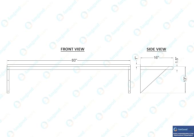 AmGood 16 in. x 60 in. Stainless Steel Wal Mount Shelf. Commercial/Home. Kitchen - Image 5