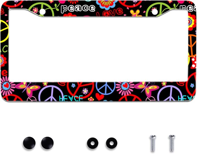 Personalise Hippies Peace Flower License Plate Frames Colored License Plate by Omw2fyb