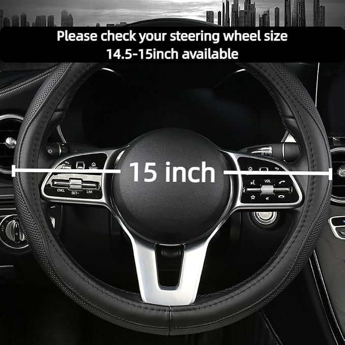 Cowhide Steering Wheel Cover Heat Resistant Anti-Slip Car Wheel Wrap Compatible - Image 2