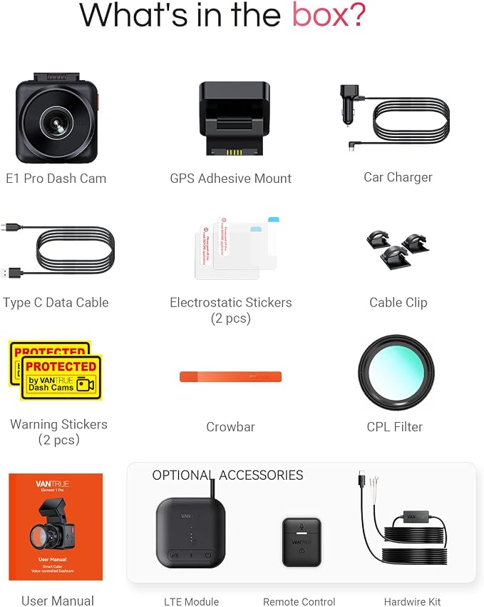 Vantrue E1 Pro 4K Mini Dash Cam Front, STARVIS 2 PlatePix HDR Night Vision Car - Image 9