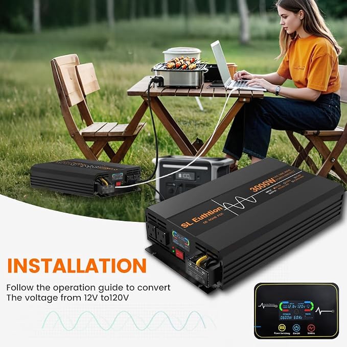 3000W/6000W Pure Sine Wave Car Power Inverter 12V DC to 120V AC 60HZ - Image 3
