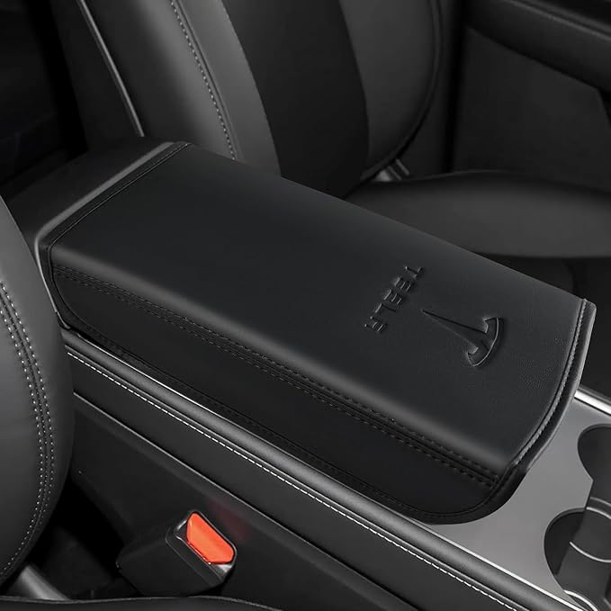 Car Armrest Cover for Tesla Model 3 Y Leather Center Console Armrest Box Cover by SiegenPro