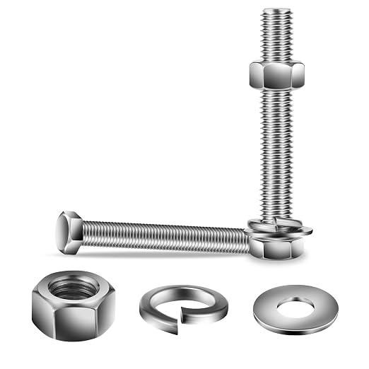 5/16-18 x 6" Hex Head Screw Bolt, Flat & Lock Washers, Fully Threaded, by SG TZH by SGTZH