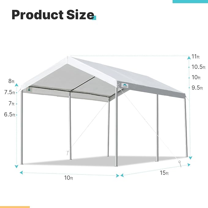 ADVANCE OUTDOOR Adjustable 10x15 ft Heavy Duty Carport Car Canopy Garage Boat - Image 5