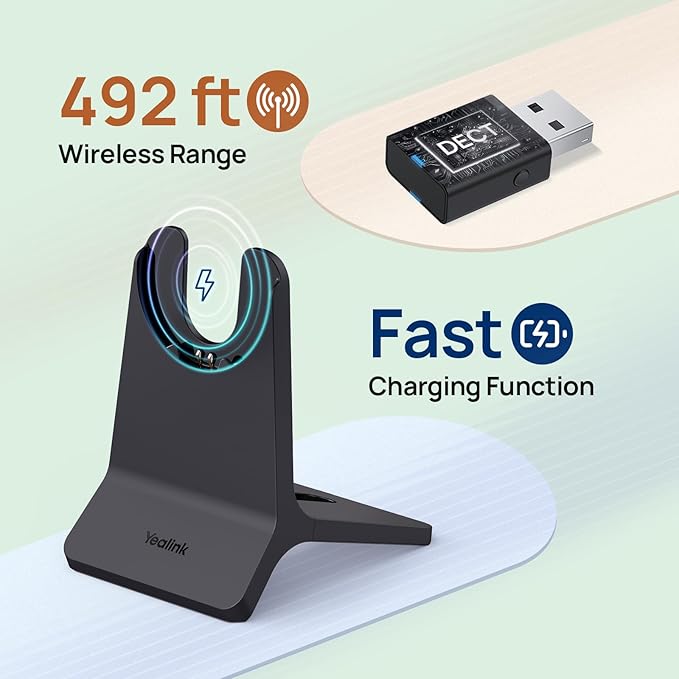 Yealink WH64 Hybrid DECT& Bluetooth Wireless Headset, 492ft Range Dual Teams UC - Image 2