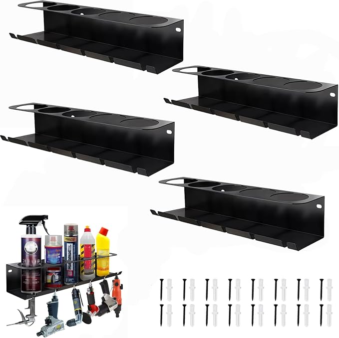 4 Pack Aerosol Spray Can Holder Rack, Wall Mounted Spray Bottle Holder Heavy by AmoreTempo