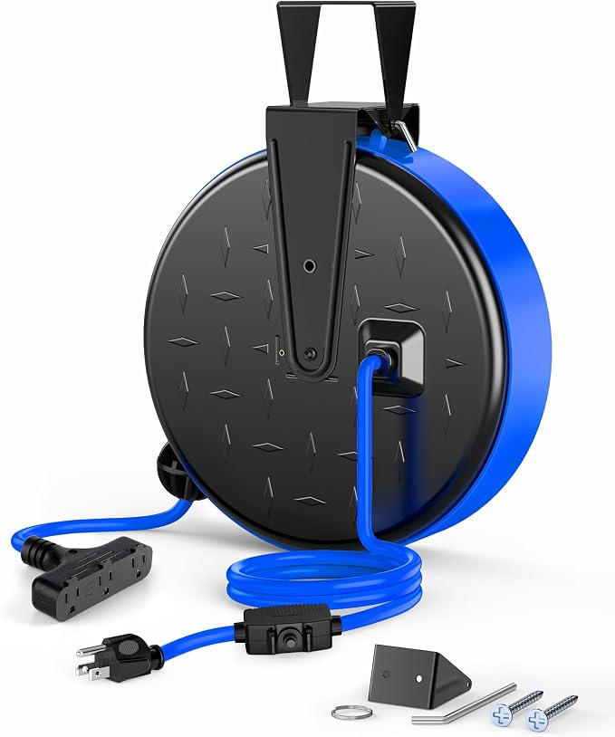 DEWENWILS 30FT Extension Cord Reel, 16/3 Gauge SJTW Power Cord, Retractable by DEWENWILS