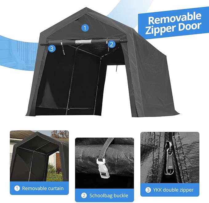 ADVANCE OUTDOOR 8X14 ft Steel Metal Peak Roof Portable Garage Shelter Storage - Image 3