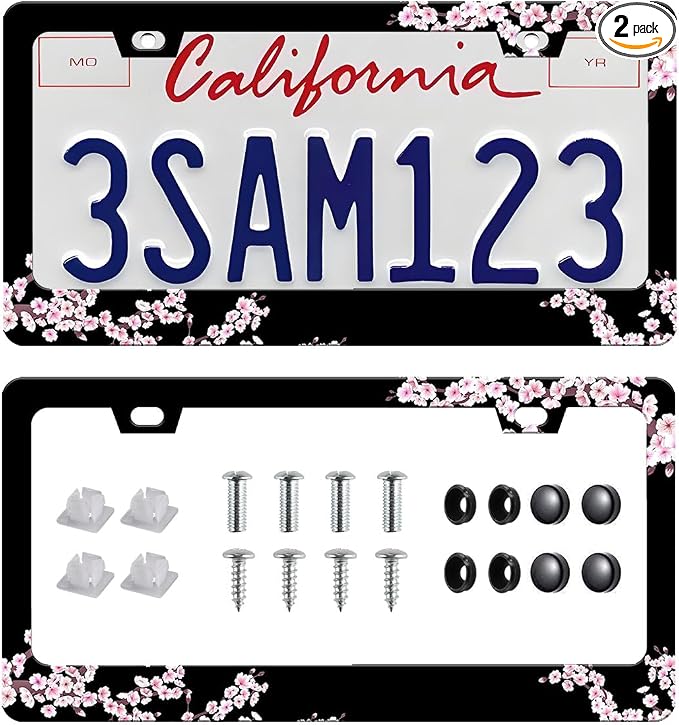 Cherry Blossom License Plate Frame-2 PCS Cherry Floral Flowers License Plate by Unknown