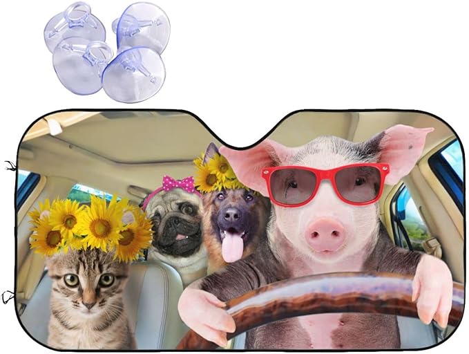 Car Windshield Sunshade Front Window Sunflower Pig Dog cat Drive Sun Visor by mutakin