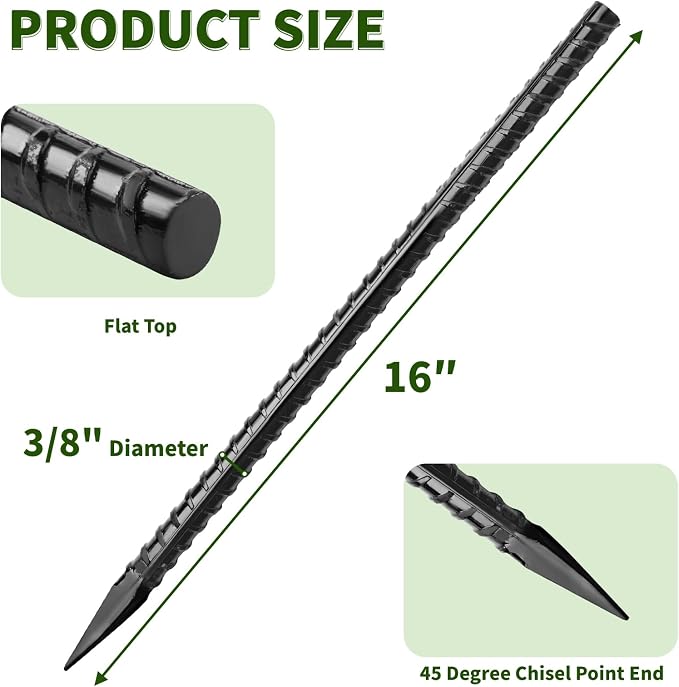 16 inches Ground Rebar Stakes Heavy Duty Metal Spikes - Image 2