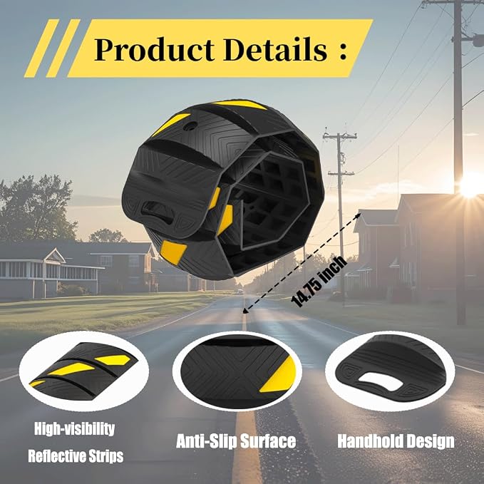 76"x10"x 2" Portable Rubber Speed Bump Reflective Yellow-Black, Quick to fold - Image 4