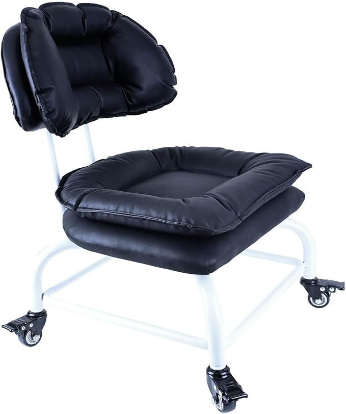 Rolling Stool Wide Seat with Back Rolling Chair 4 Wheels with Brakes - Image 5