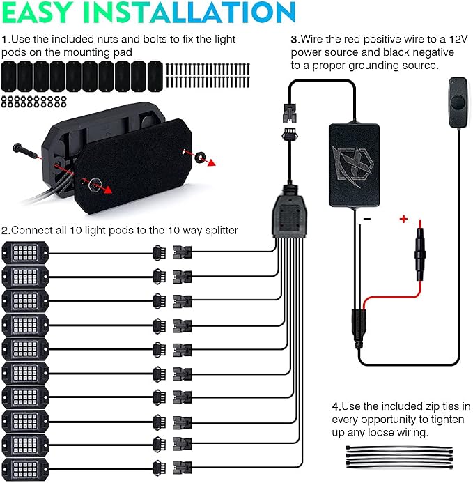 Xprite Bluetooth RGB LED Rock Lights Kit, Motorcycles, Boats - Image 6