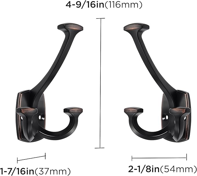 Large Wall Double-Sided Hook 5 Pack Oil Rubbed Bronze Hook Decorative Heavy - Image 2