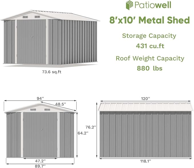 Patiowell 8x10 FT Outdoor Storage Shed - Image 9