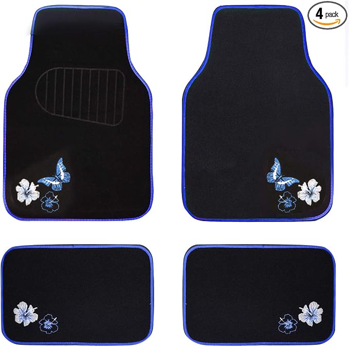 CAR PASS Universal Fit Embroidery Butterfly and Flower Car Floor Mats, by CARPASS