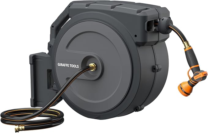 Giraffe Tools AW40 Retractable Hose Reel 5/8" x 90 ft Wall Mounted Garden Hose by GiraffeTools