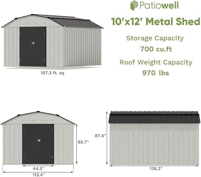 Patiowell 10 X 12 FT Barn Style Metal Storage Shed - Image 2