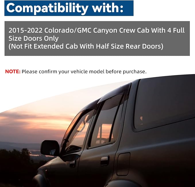 Window Visors Compatible with 2015-2022 Chevy Colorado/GMC Canyon Crew Cab with - Image 4