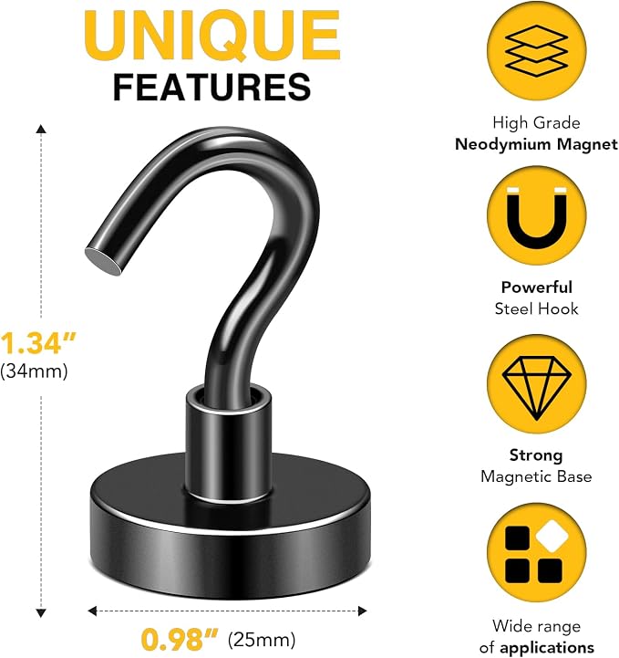 DIYMAG Black Magnetic Hooks, 80 LB Heavy Duty Strong Magnet - Image 2