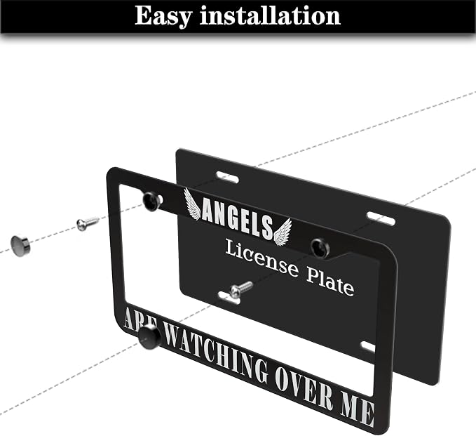 Car Plate Frames Black and White License Plate Protector Angels are Watching - Image 7