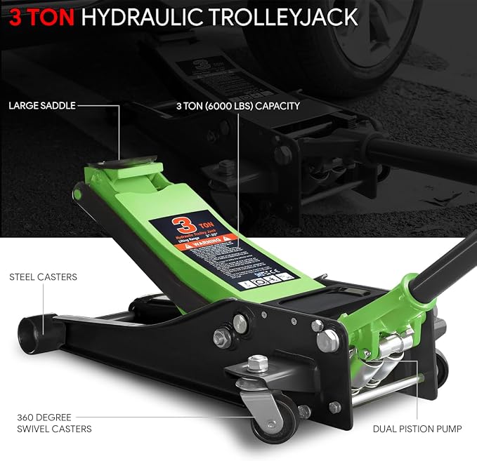 DNA MOTORING Low Profile Hydraulic Trolley Service/Floor Jack, 3 Ton Capacity - Image 2