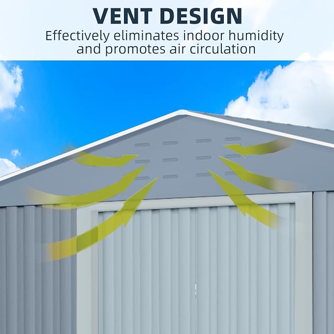 8X12FT Outdoor Metal Storage Shed, Lockable Weatherproof Garden Shed - Image 4