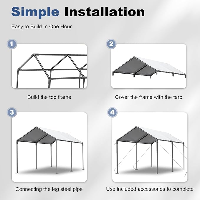 Grezone 10 x 20ft Heavy Duty Carport, Portable Car Tent Garage, All Season UV - Image 7