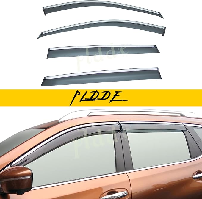 4pcs Smoke Tint with Chrome Trim Outside Mount Tape On/Clip On Style PVC Sun by PLDDE