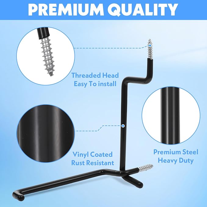 12 Pcs Heavy-Duty Black Ladder Hooks – Iron & PVC Wall Mount Storage Hangers - Image 3