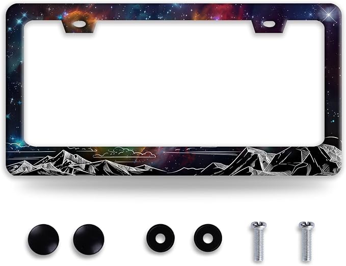 Starry Sky Mountains License Plate Frame Beautiful Galaxy License Plate Holder by BRAGHRTED