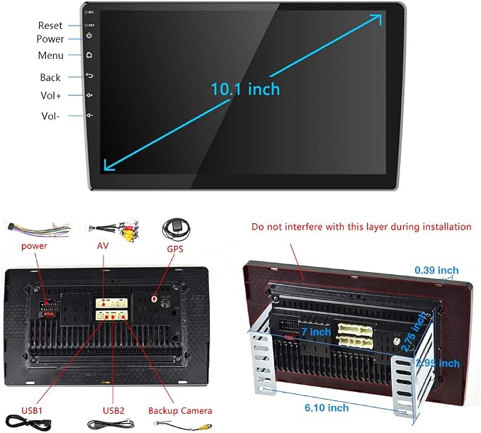 Double Din Car Stereo Radio Receiver, 10.1” 2.5D Curved HD Touch Screen Head - Image 9