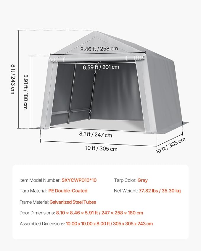 VEVOR Outdoor Storage Shed, 10 x 10 ft Portable Storage Tent - Image 7