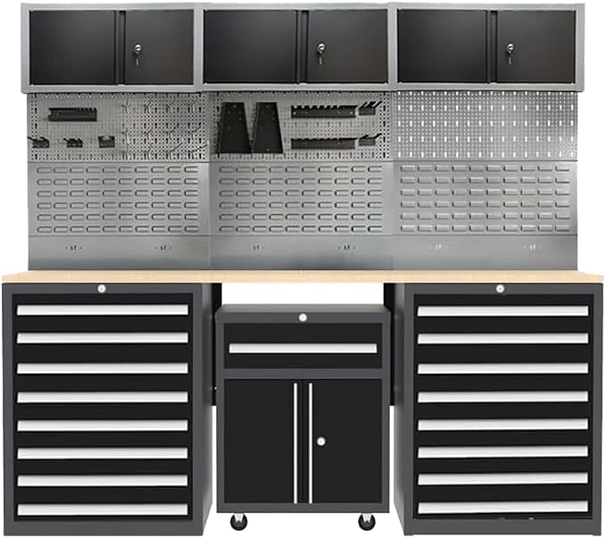 JZD Garage Tool Storage Cabinet System, Included Pegboard Back Panel, No Wall by JZD
