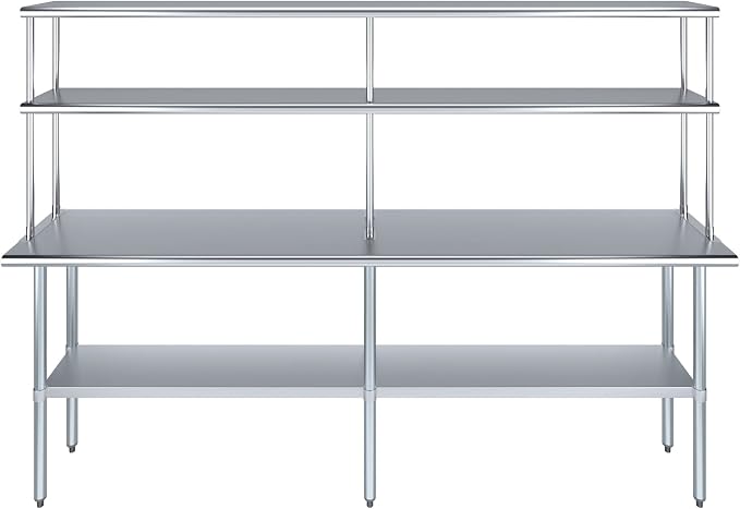 Amgood Stainless Steel Work Table Double Tier Overshelf | Metal Kitchen Prep - Image 2