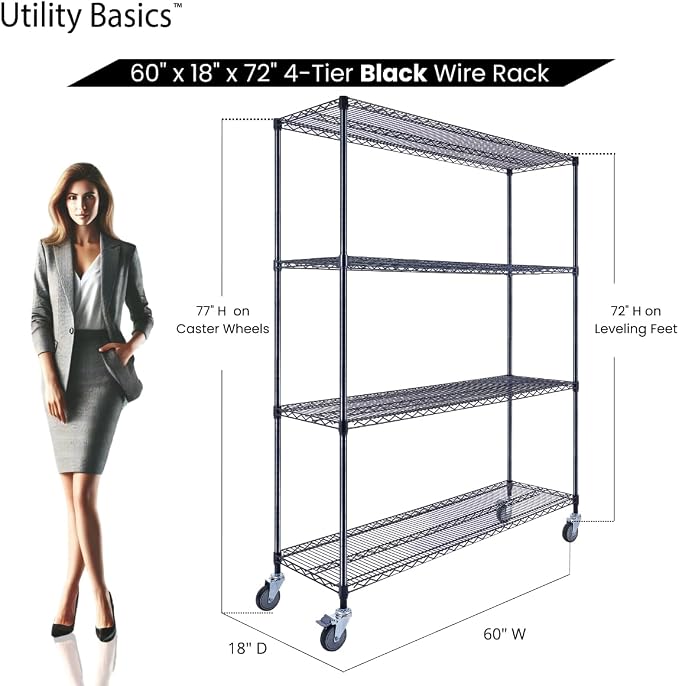 60"x18"x72" Black Premium Metal Steel Wire Shelving 4-Tier NSF 3200 LBS MAX - Image 2
