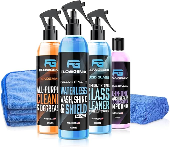 Grand Slam 4-Pack Includes Waterless Car Wash Spray + Instant Car Scratch by Flowgenix