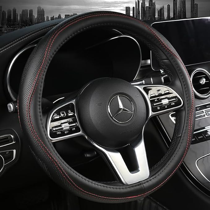 Cowhide Steering Wheel Cover Heat Resistant Anti-Slip Car Wheel Wrap Compatible - Image 7