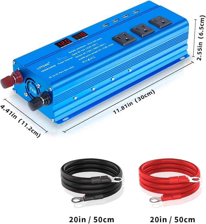 LVYUAN 1000 Watt Pure Sine Wave Inverter 12V to 110V 120V DC to AC - Image 4