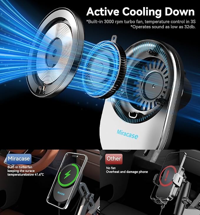 Miracase for Magsafe Car Mount Charger, 15W Fast Charging Cup Holder Phone - Image 4