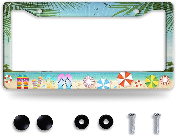 Beach Flip Flops License Plate Frame Funny Seaside License Plate Frames by BRAGHRTED