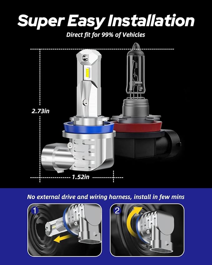 AUTOONE H8 H9 H11 Light Bulbs, Direct H11 Replacement 16000LM Fog Light - Image 7