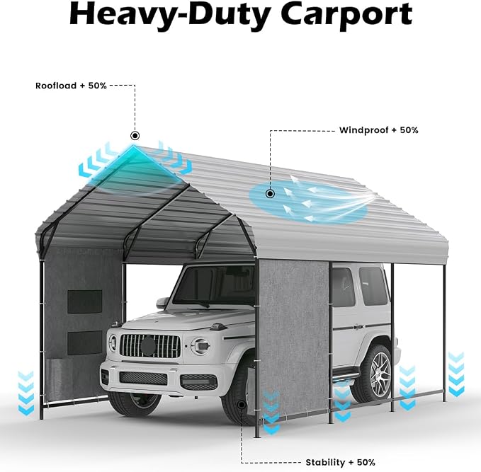 10'x15'x10' Heavy Duty Metal Carport, Steel Carports Canopy - Image 2