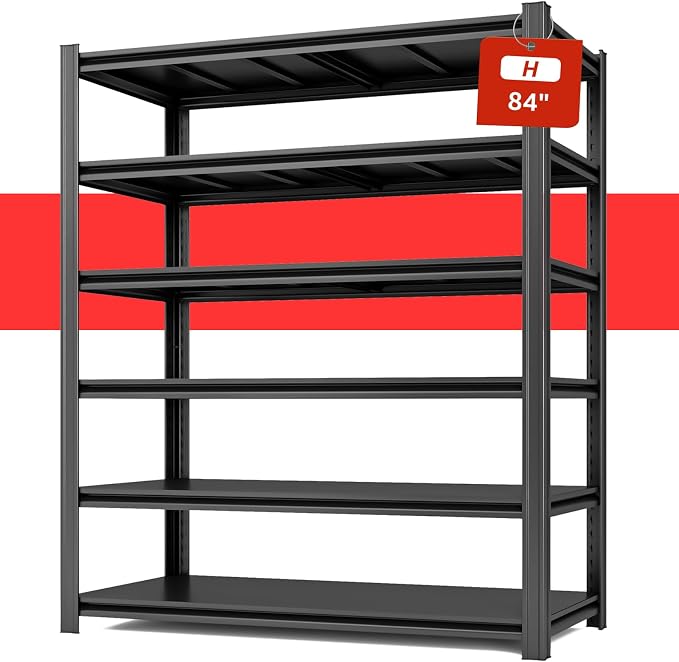 84" H x 55.12" W 6 Tier Metal Garage Storage Shelves, 3600 LBS Heavy Duty by SYLOUGH